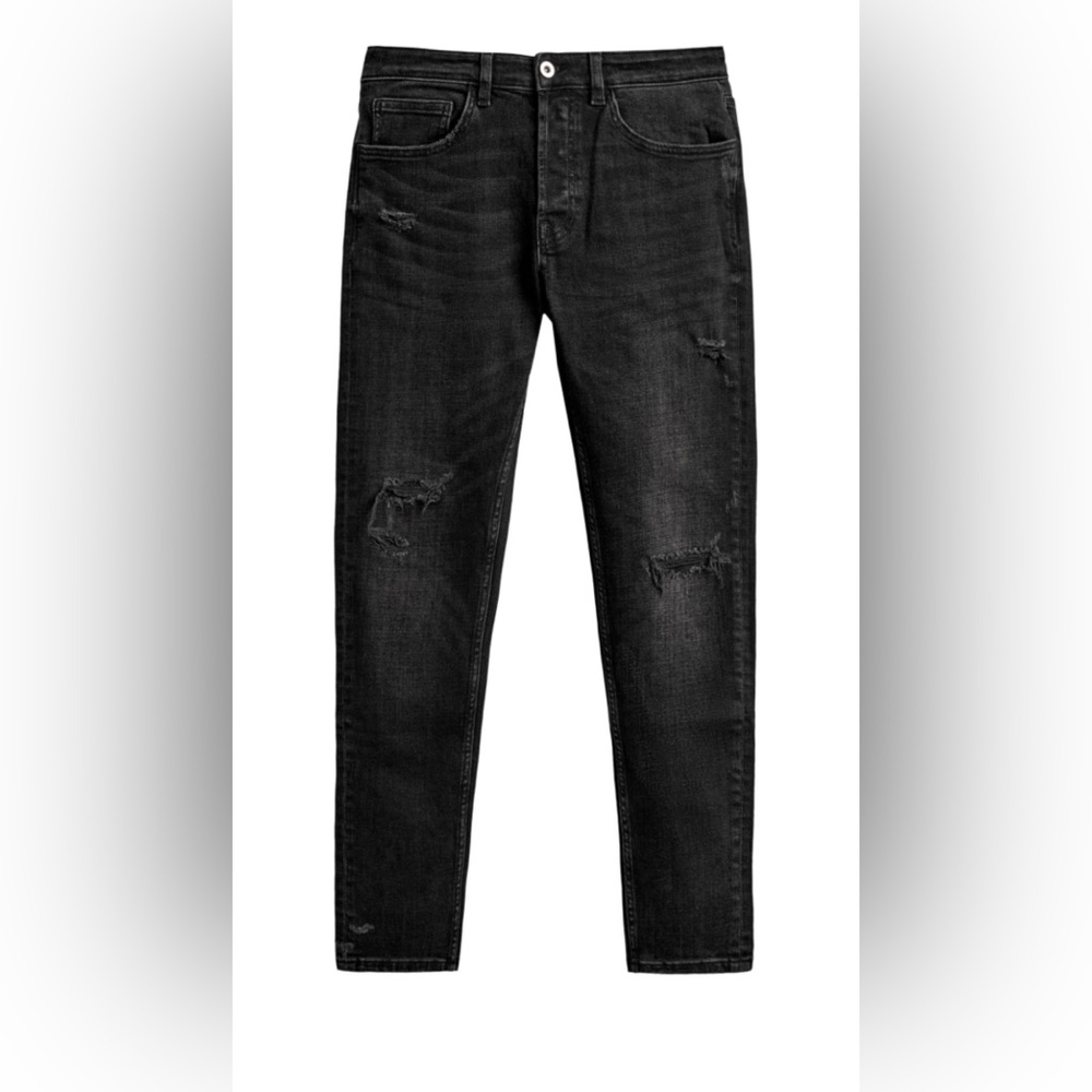ZARA Skinny Ripped' Men's Faded Denim Jeans Darkwash Black waist 28”